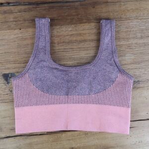 PEACH & BLACK RIBBED LONGLINE SPORTS BRA SIZE XS